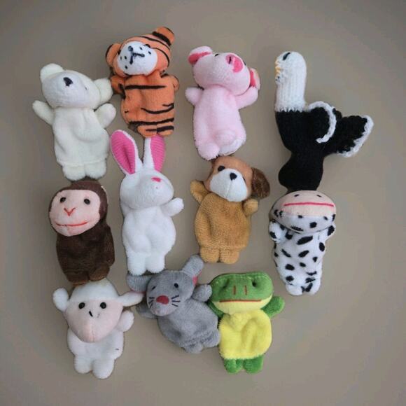 Soft Plush Animal Finger Puppets‎ Baby Story Time Velvet Animal Style Set of 11 - Picture 1 of 5